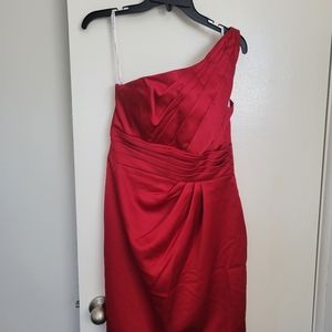 David's Bridal Red One-Shoulder Satin Cocktail Dress Size 8